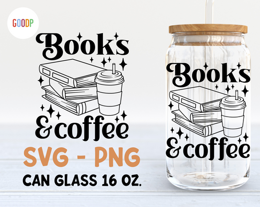 Books and Coffee Svg For 16oz libbey Glass